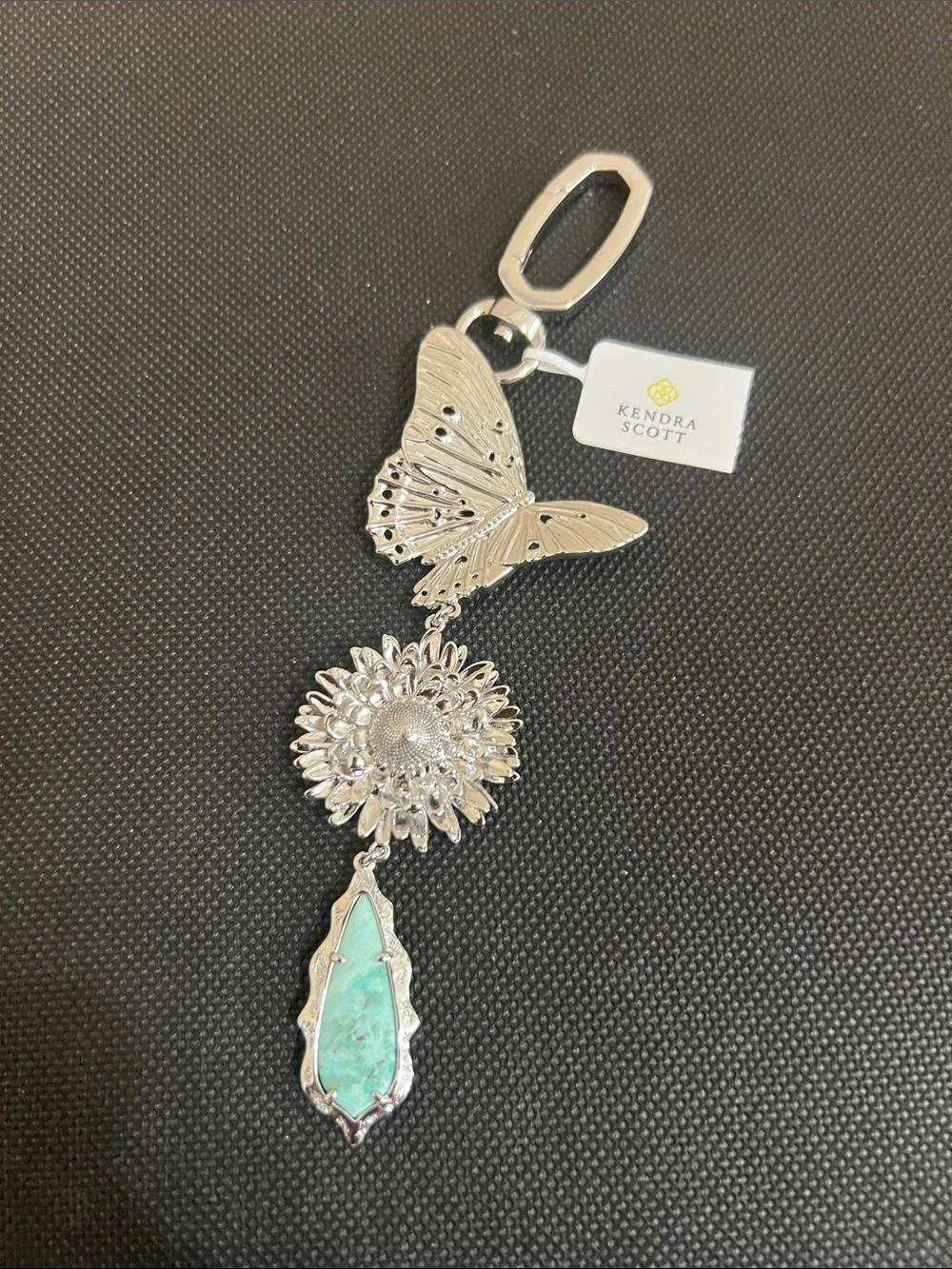Kendra Scott Silver Butterfly Sunflower Turquoise Drop Bag Charm